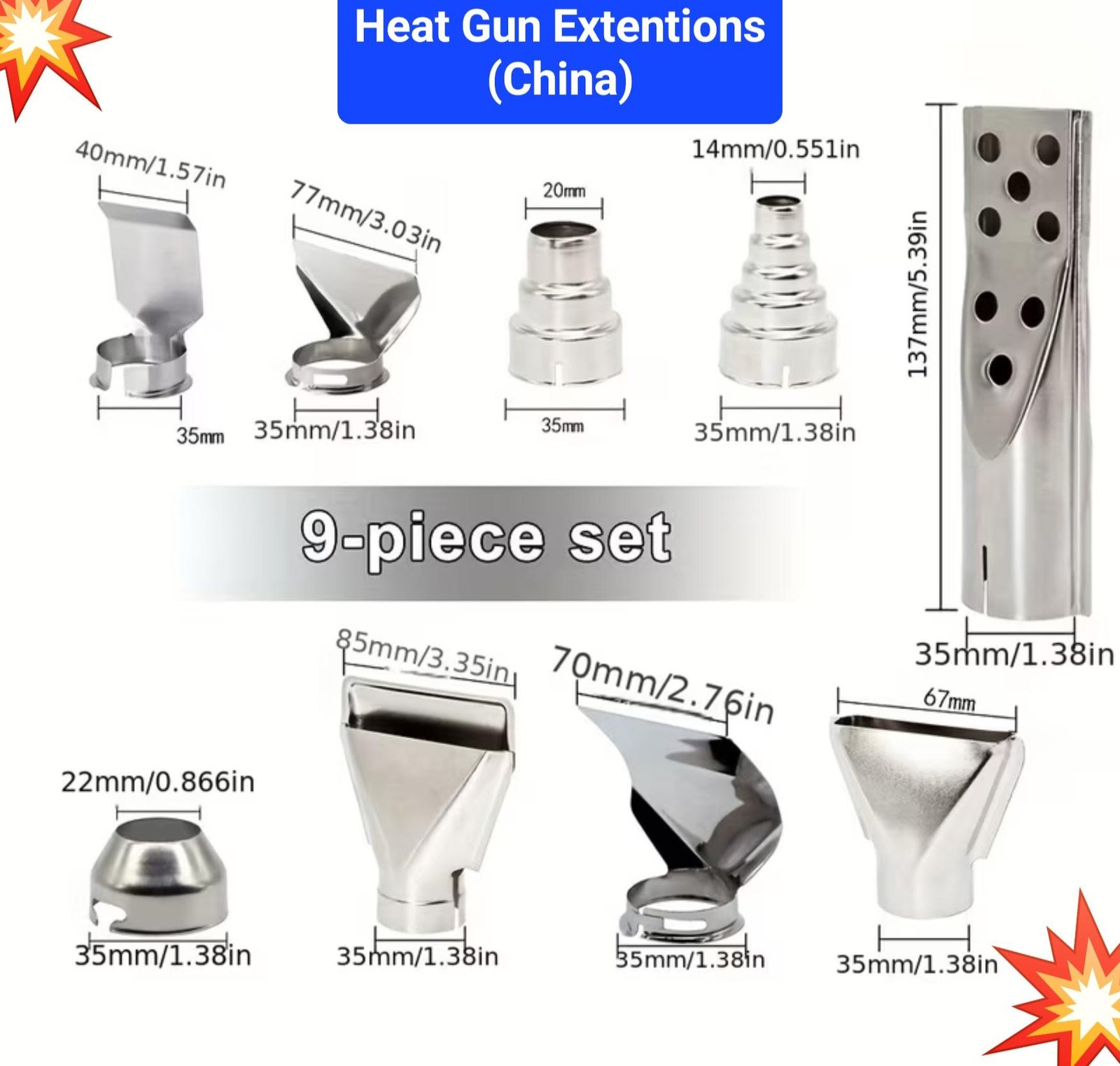 9-Piece Heat Gun Nozzle Extensions Set